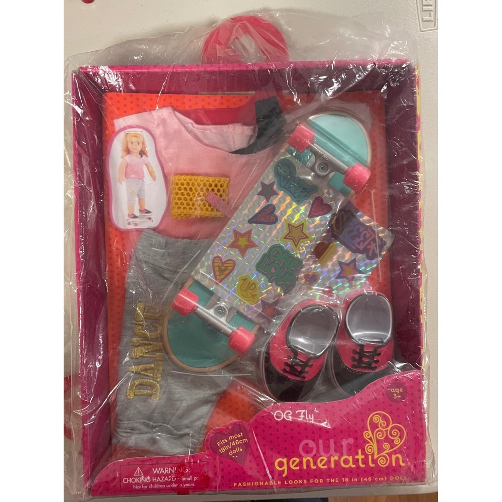 Our Generation OG Fly Skateboard Outfit for 18 Inch Dolls Pink Grey NIB
